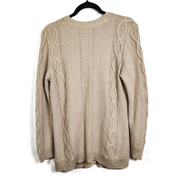 CROFT & BARROW Cotton Glittery Tan Cardigan Medium Women's Cable Knit Sweater - Picture 3 of 5